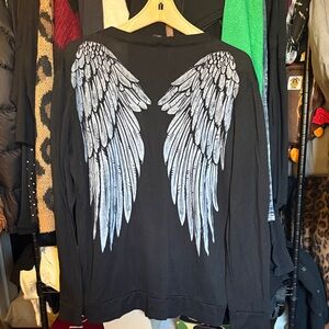 Black Sweatshirt with Angel Wing Back